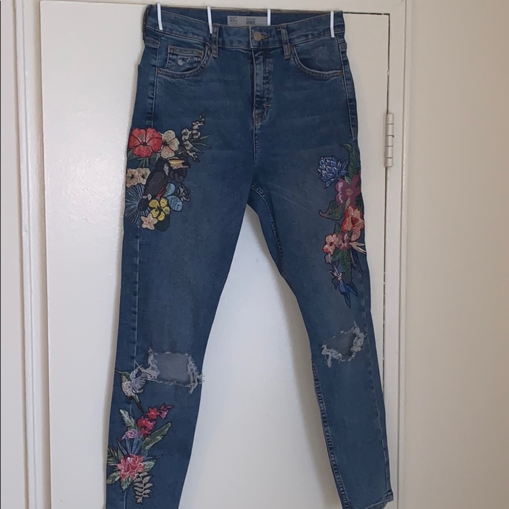🌸 TOP SHOP MOTO “JAMIE” EMBROIDERED JEANS 👖
